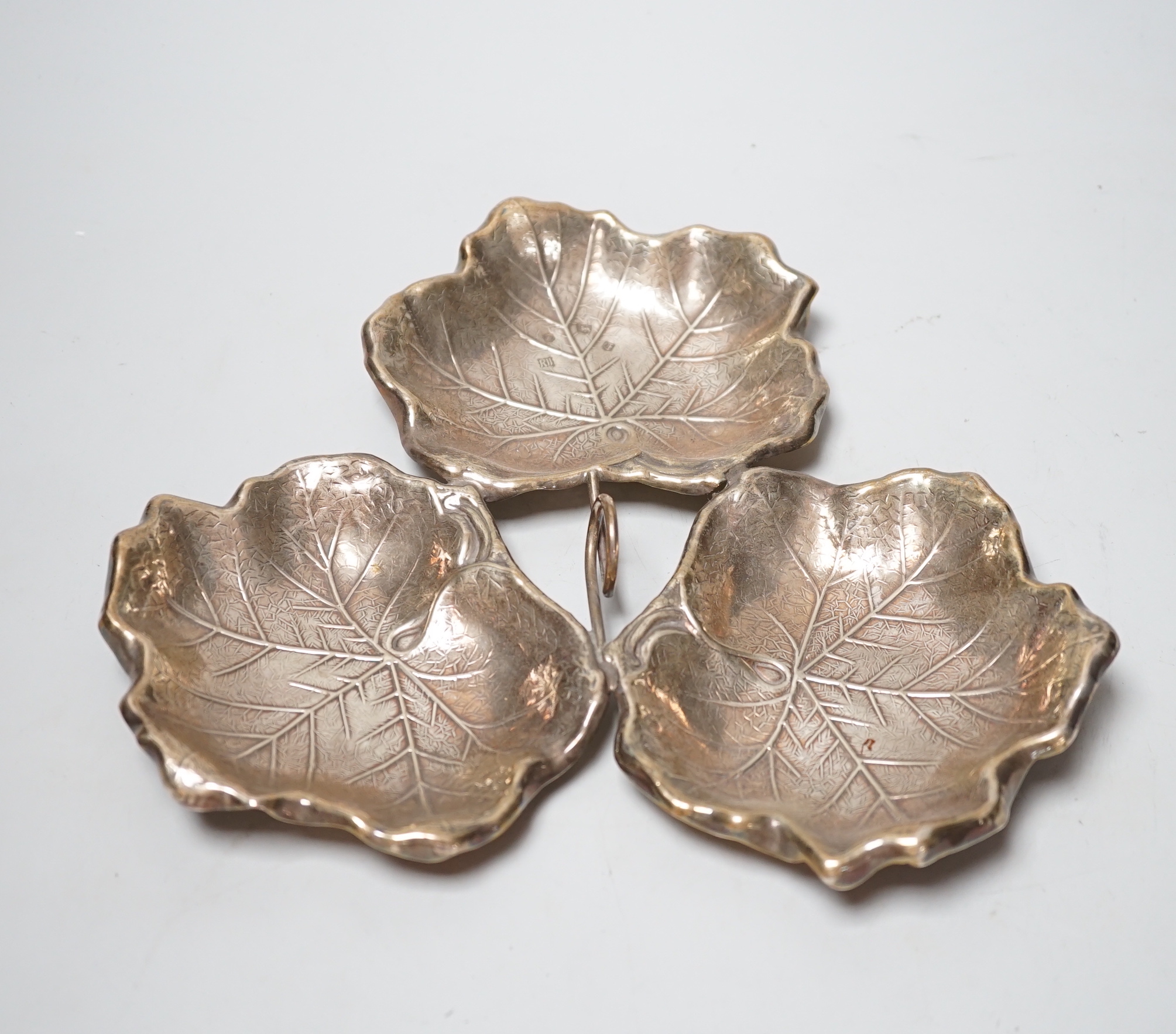 An Elizabeth II silver three section leaf dish, Royal Irish silver Co, Sheffield, 1973, 22cm, 9.4oz.